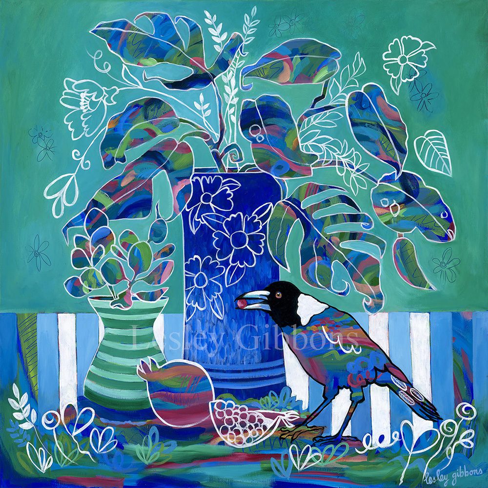 olourful abstract painting bird painting with a magpie